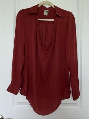Haute Hippie silk Women's Rust Red Draped Blouse M